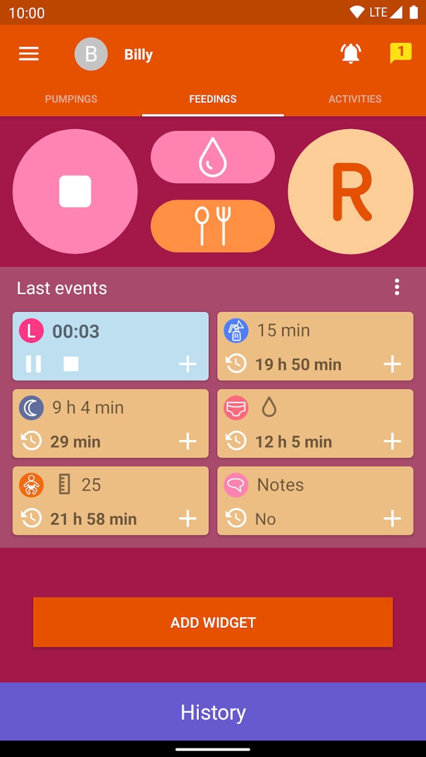 Breastfeeding Newborn tracker screen 1