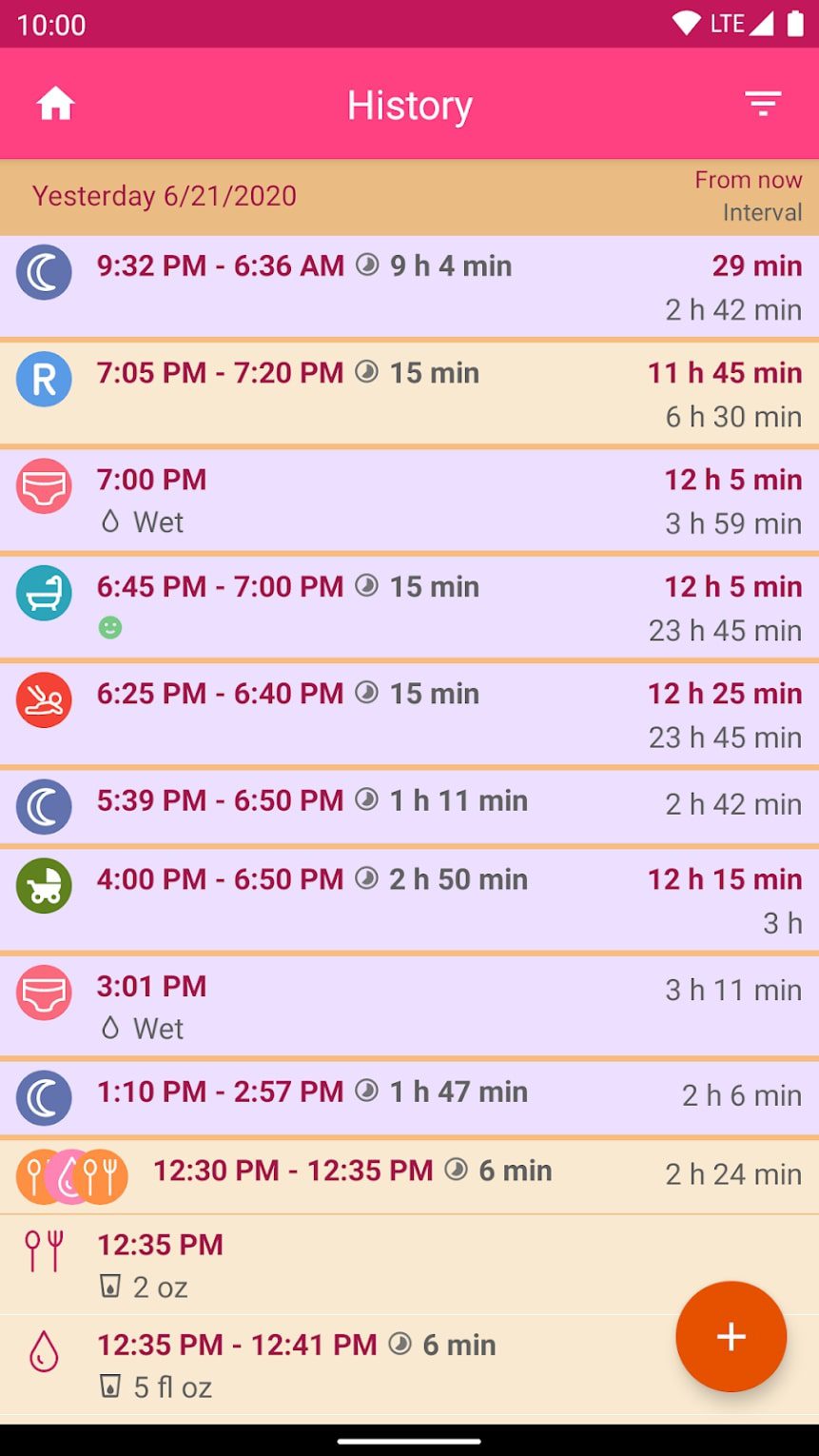 Breastfeeding Newborn tracker screen 2