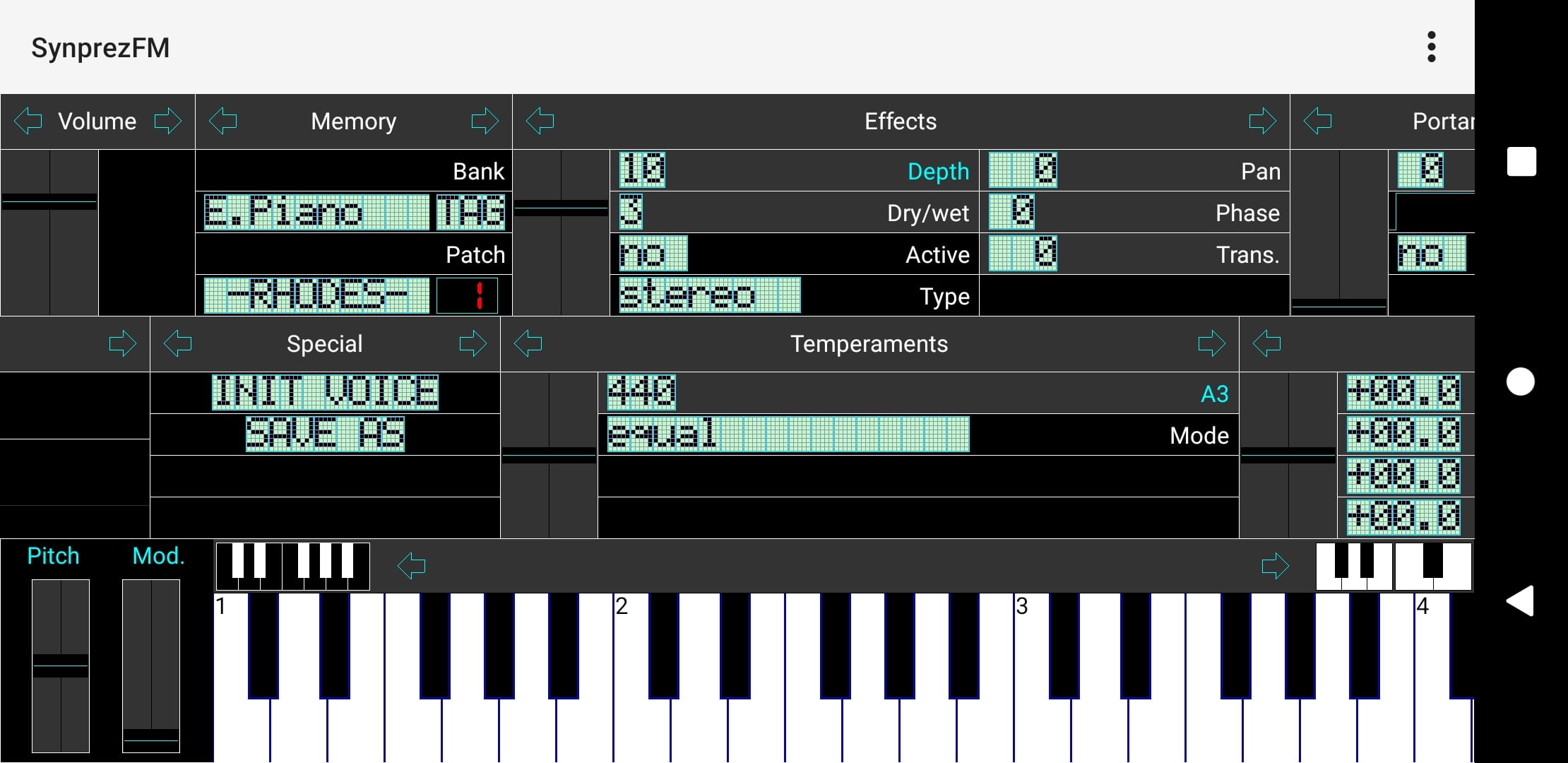 FM Synthesizer screen 1