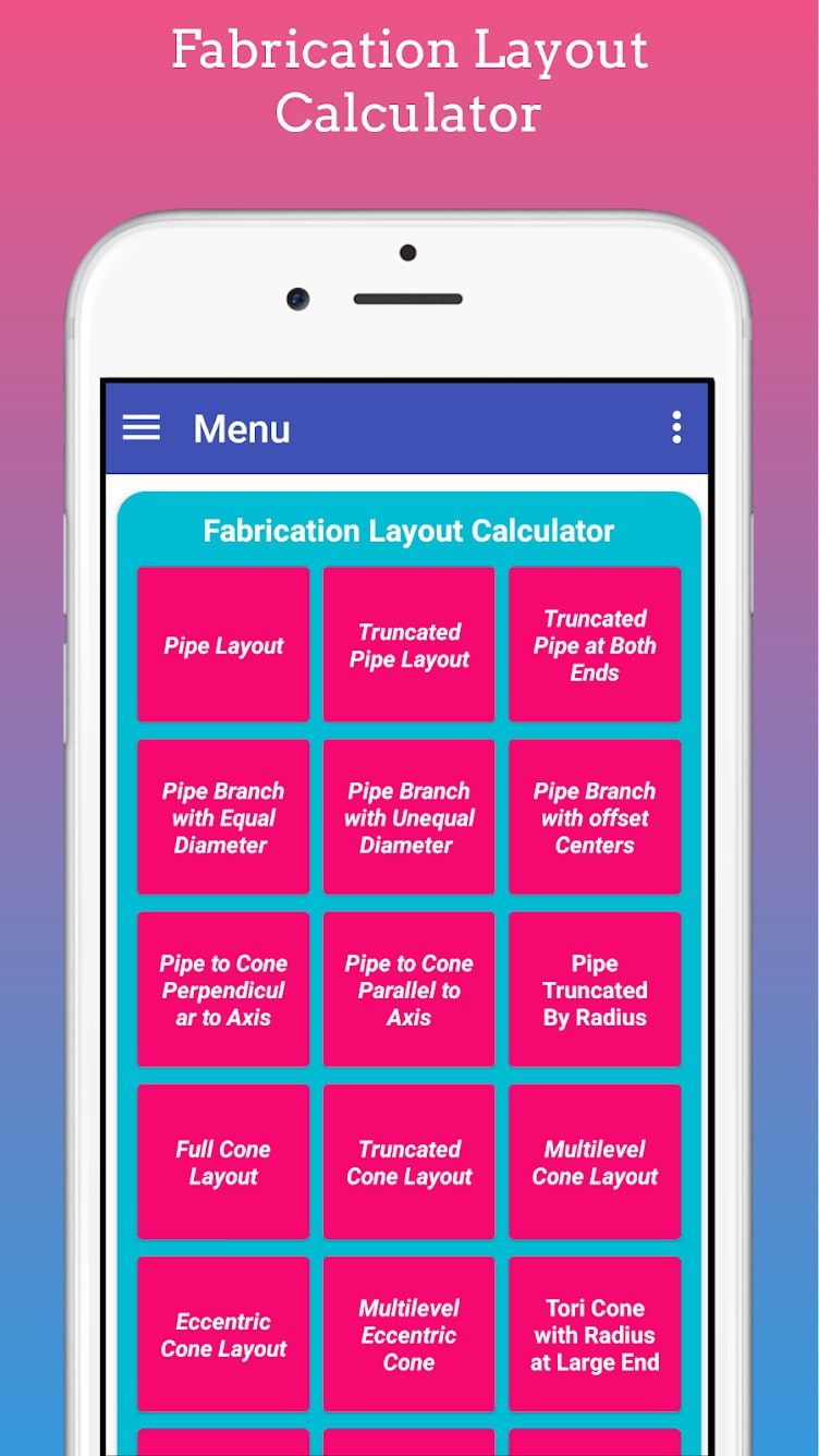 Fabrication Calculator screen 1