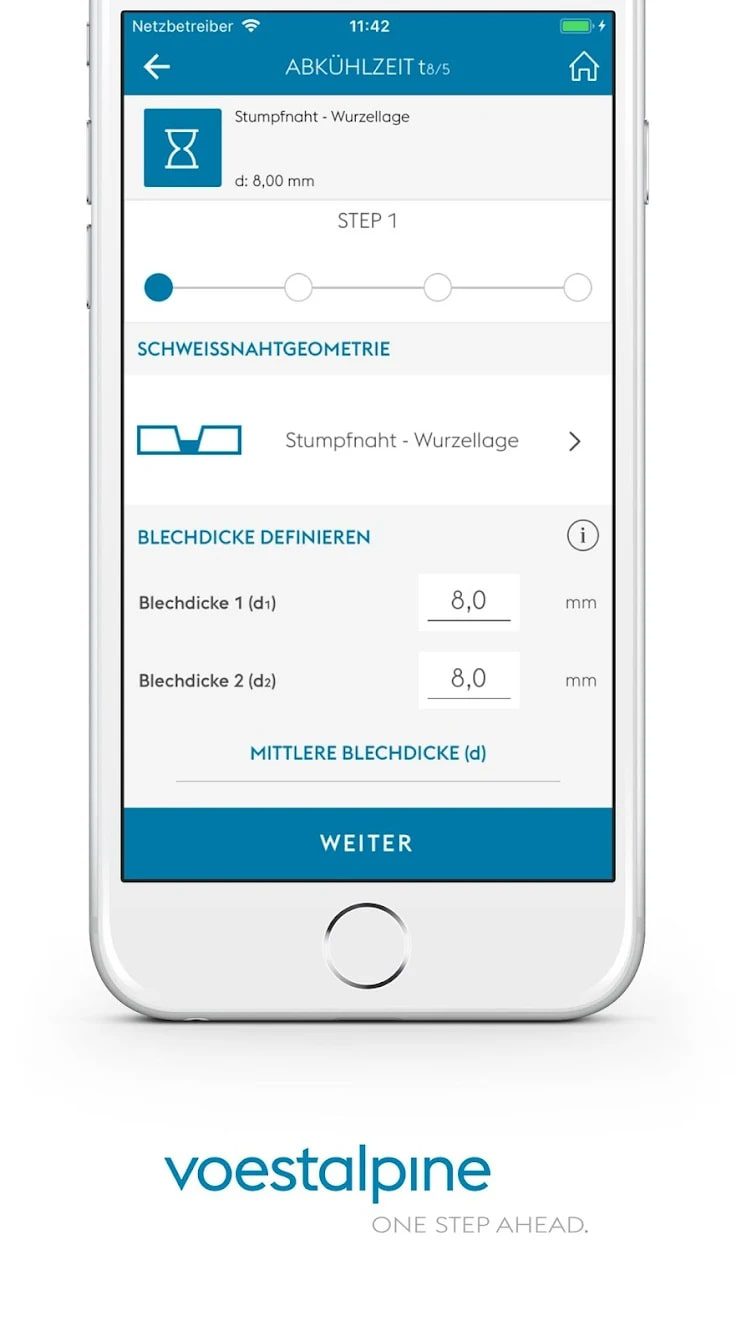 voestalpine Welding Calculator screen 1