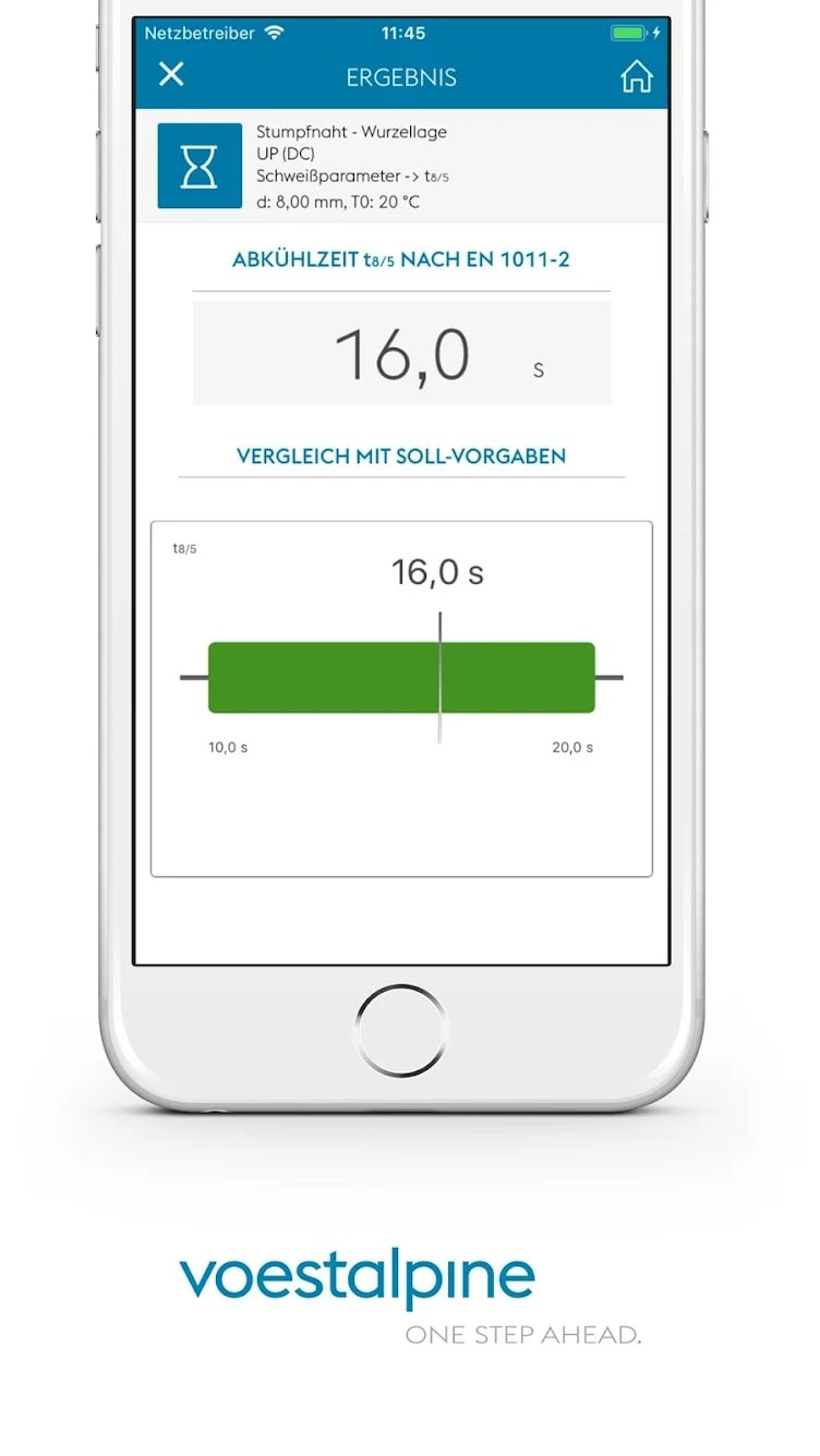 voestalpine Welding Calculator screen 2