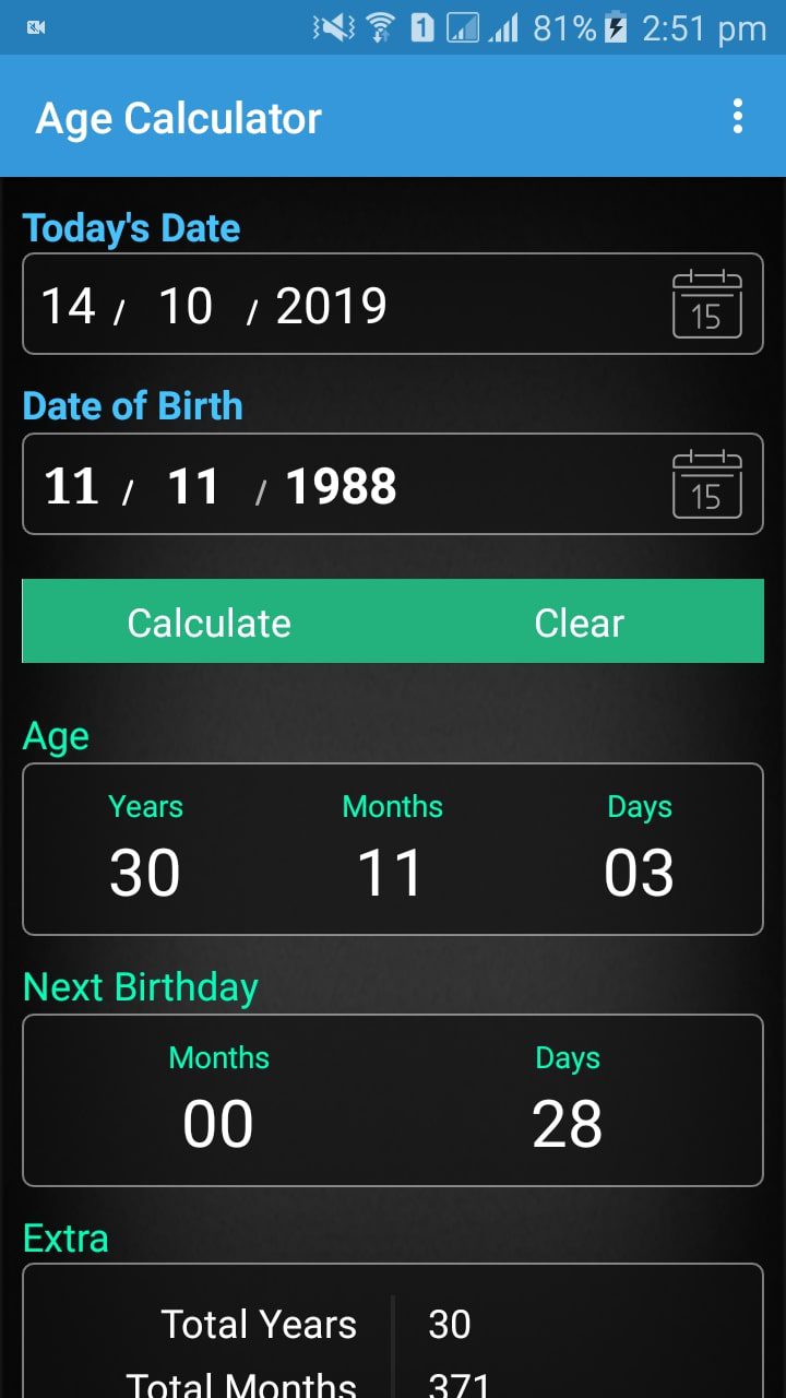 Age Calculator screen 1