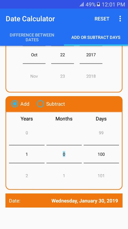 Date Calculator screen 2 3