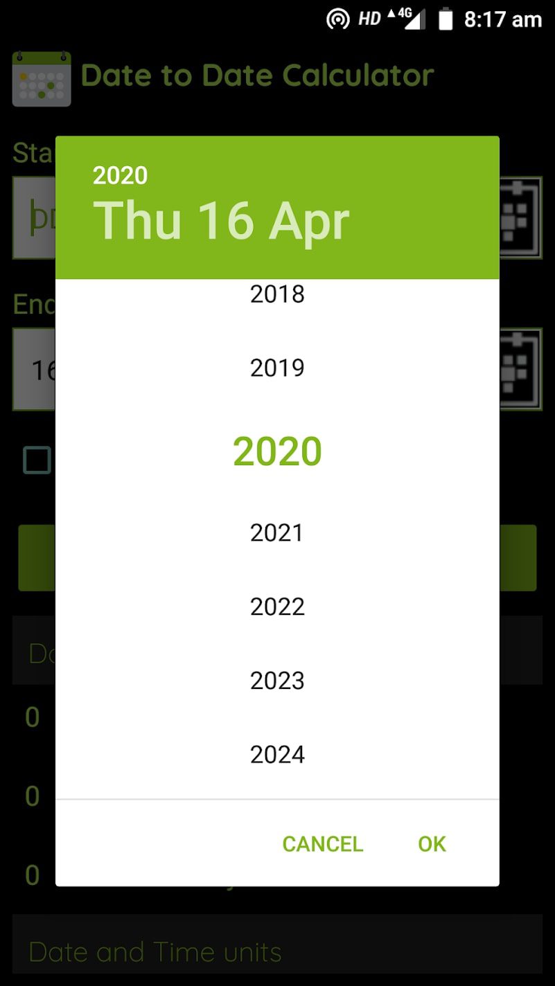 Date Calculator screen 2