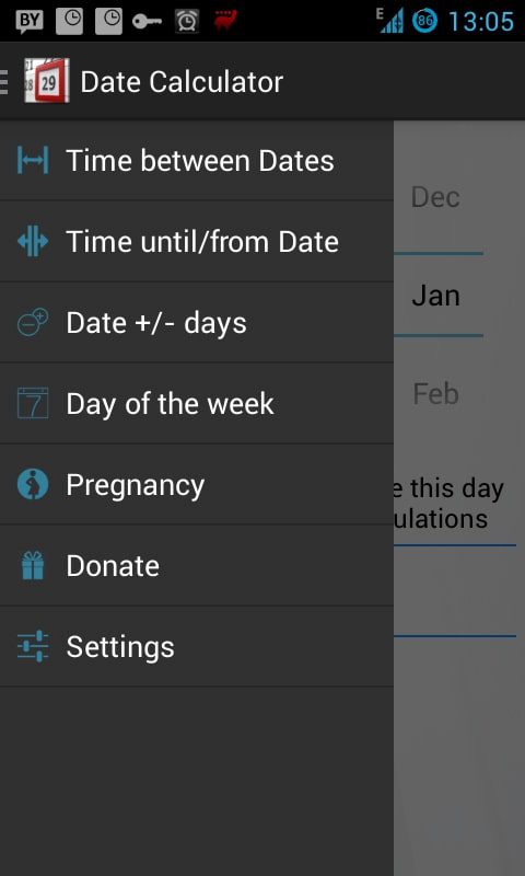 Date (Days) Calculator screen 1