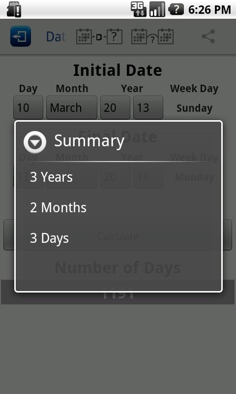 Days Calculator screen 2