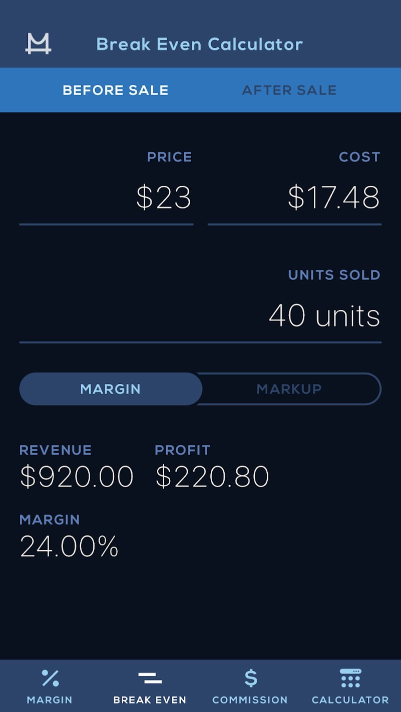 Marcus Lemonis Margin Calculator screen 2