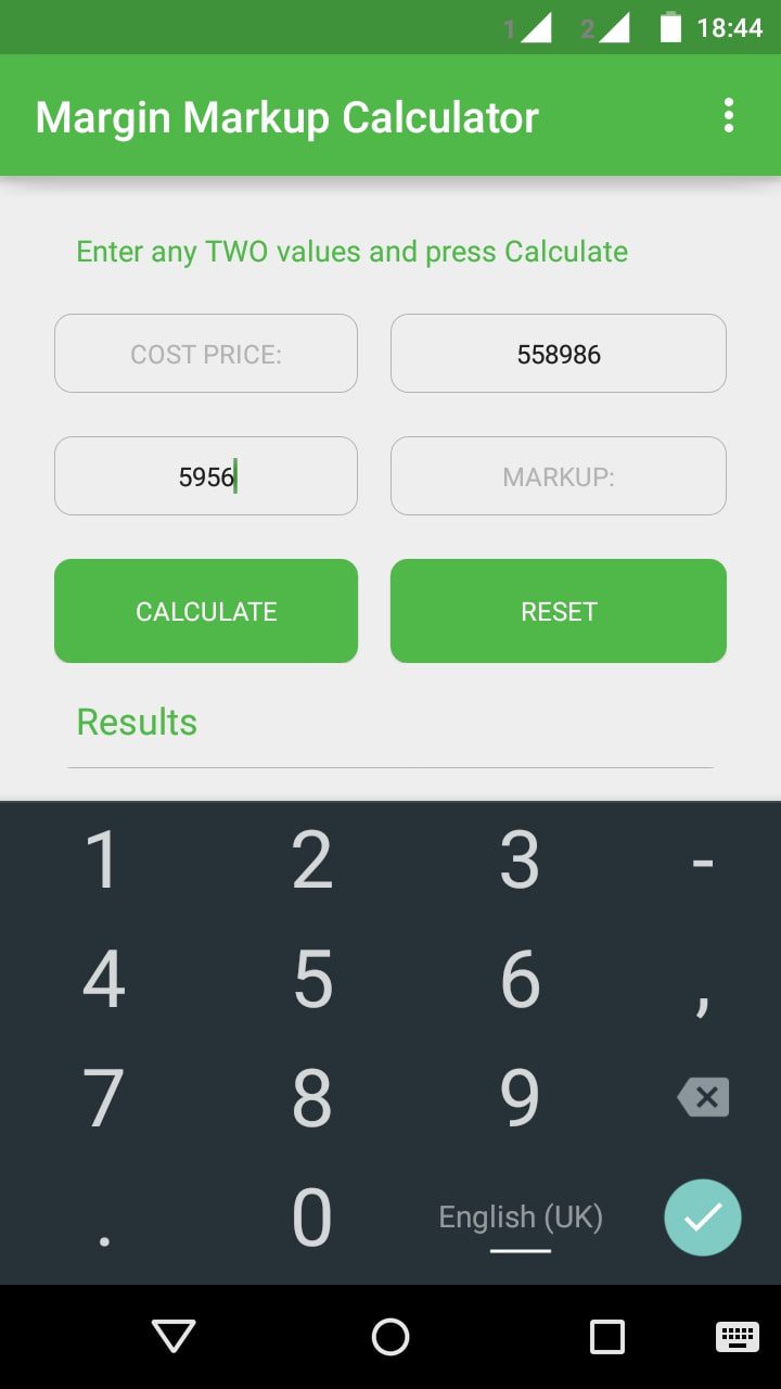 Margin Markup Calculator screen 2