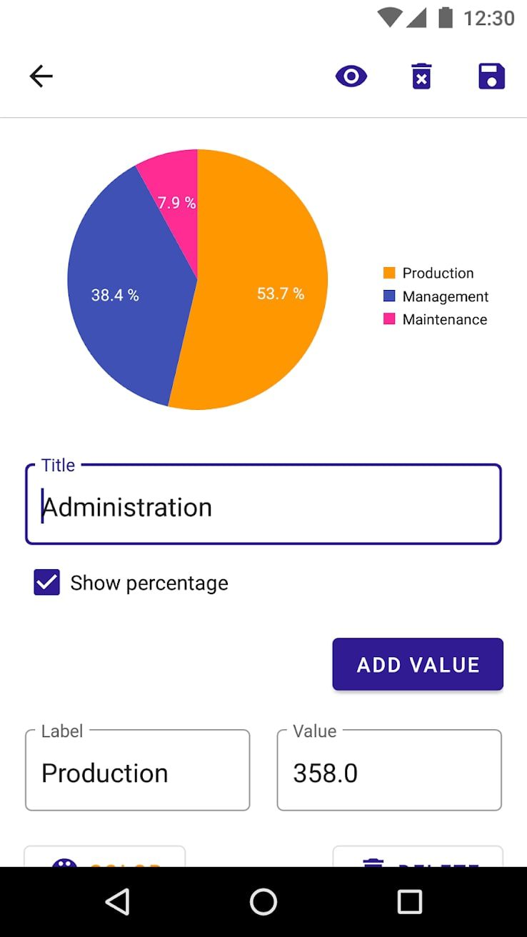 PieChart Maker screen 2