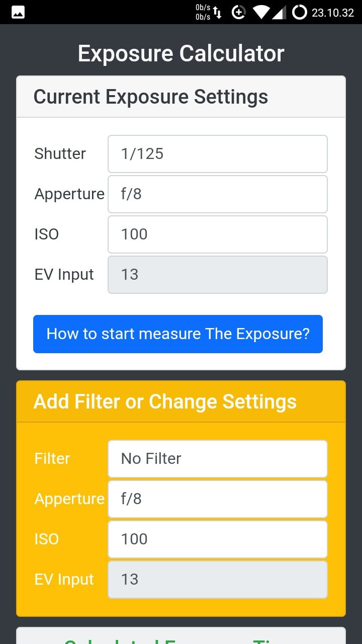 Simple Exposure Calculator screen 1